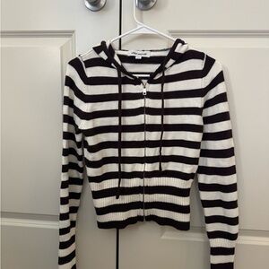 Mossimo Supply Co. Black and White Striped Hoodie Cardigan